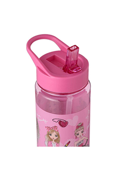 Micostore Παιδικό Μπουκάλι Νερού, Μπουκάλι με Καλαμάκι, 650 Ml, Ροζ, Μόδα Κορίτσια, Ανοιχτό Καπάκι, Για Σχολείο και Νηπιαγωγείο