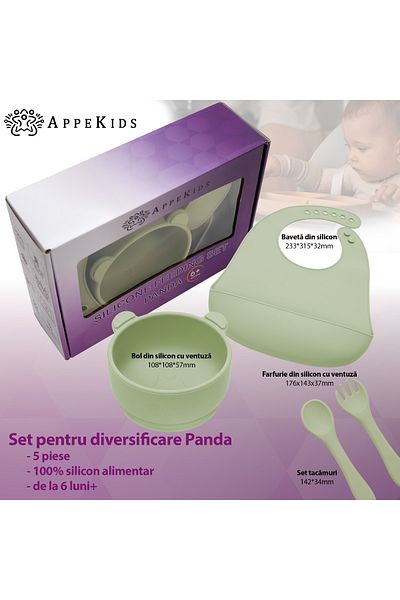 APPEKIDS Set Diversificare, , 100% Silicon, Panda - Raw Green