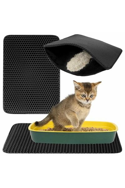 Micostore Covor Litiera Pisici Pentru Colectarea Granulelor De Nisip, Negru, 49.5 X 39.5 Cm