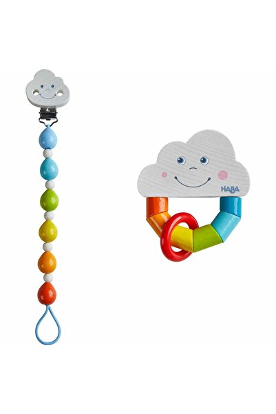 Haba Wooden Toy Set And Pacifier Chain, Clouds