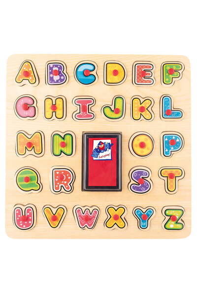Woody Puzzle din lemn cu nasturi - Alfabet cu ștampile și marker