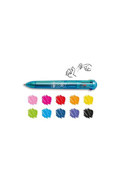 CARIOCA 10-color Retractable Ballpoint Pen, Fluorescent Shades