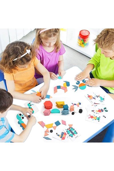 Micostore Joc Tangram Din Lemn, Educativ Cu 180 Piese