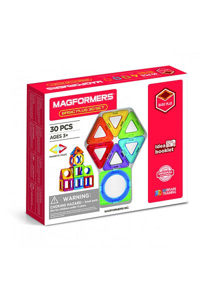 Clicstoys Magnetic Building Set, 30 Pieces, Basic Plus, Magformers
