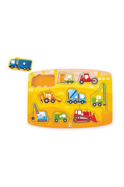 Hape Wooden Puzzle With Buttons - Construction Vehicles