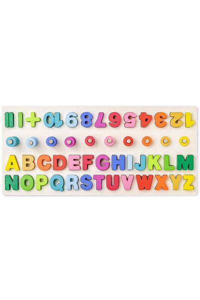 Woody Jucărie din lemn - Tablă educativă cu numere și litere