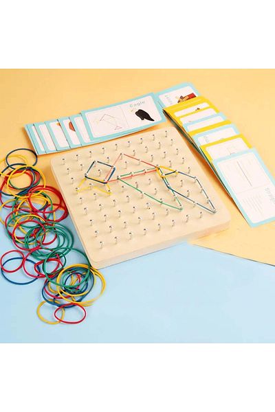 Micostore Joc Educativ Geoboard Cu Elastice Colorate Si 54 De Carduri Cu Imagini, Natur