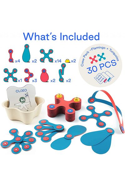 Clicstoys Clixo Magnetic Building Set, Itsy Pack Flamingo, Turquoise 30 Pieces