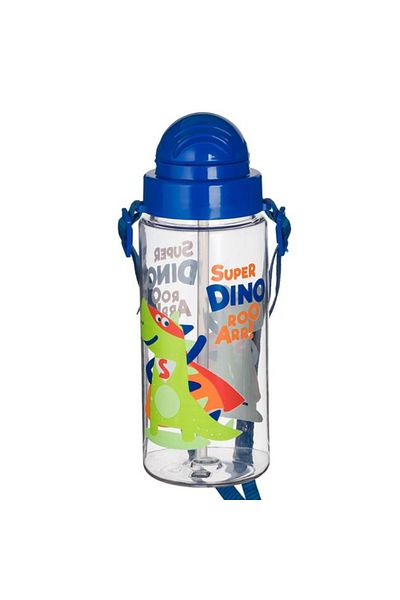 Micostore Sticla Apa Copii Cu Pai, Transparenta,tritan, Fara Bpa, Bidon, 500 Ml, Super Dino - Dinozaur