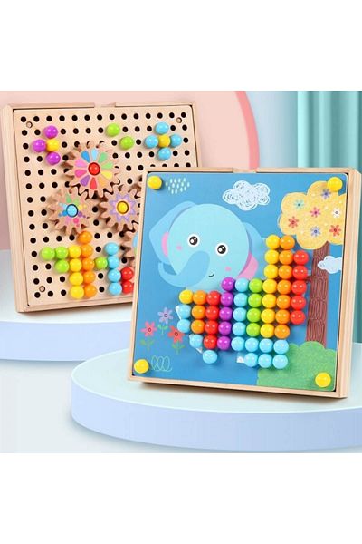 Micostore Mosaic Game, Wooden Color Slot, Pixel With Pegs And Boards, 197 Pieces