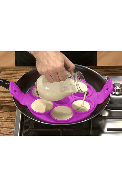 Micostore Silicone Mold For Frying Eggs, Mini American Pancakes, With Pink Handles, 37 X 21 X 5.8 Cm