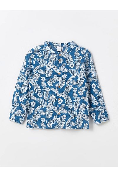 LC Waikiki Lcw Baby Blue Judge Collar Long Sleeve Printed Baby Boy Shirt and Pants 2-Piece