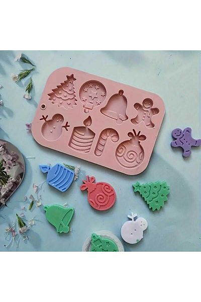 Micostore Silicone Mold With 8 Molds, Christmas, For Chocolate, Candy, Gingerbread 18.5 X 12.8 X 0.7cm