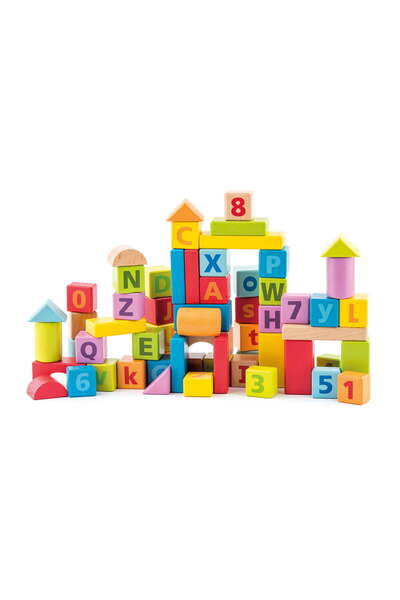 Woody Cuburi din lemn cu litere și cifre în culori pastelate (60 de bucăți în...