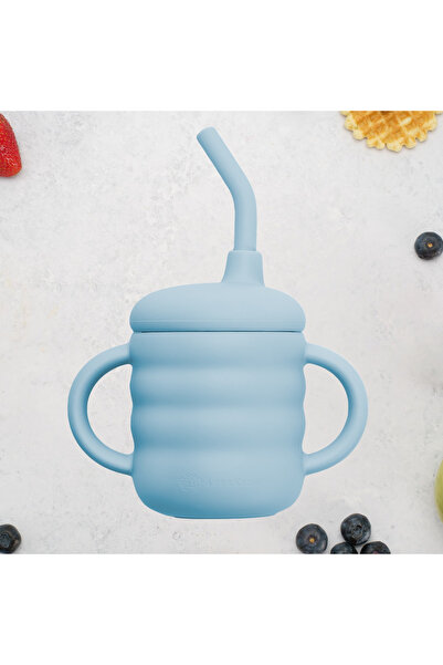 APPEKIDS Silikonový hrnek s brčkem, - akvamarínová modrá