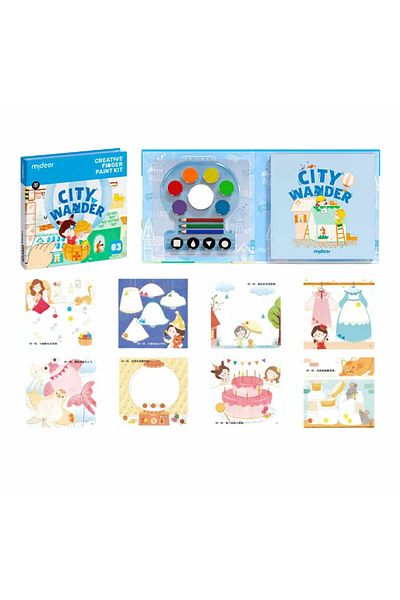 Mideer Carte De Pictat Cu Degetele, Nivel 3, Avansat, 50 Pagini, City Wander, Creative Finger Paint Kit