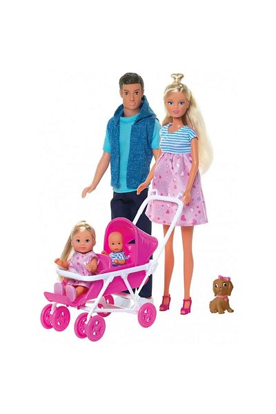 Simba Steffi Love Welcome Surprise Family Set Steffy Doll 29 Cm, Kevin Doll 29 Cm, Evi Doll