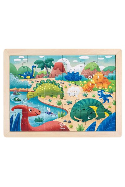 Hape 2 In 1 Wooden Puzzle - Dinosaurs (26 PIECES), With Double Side And Coloring Activity