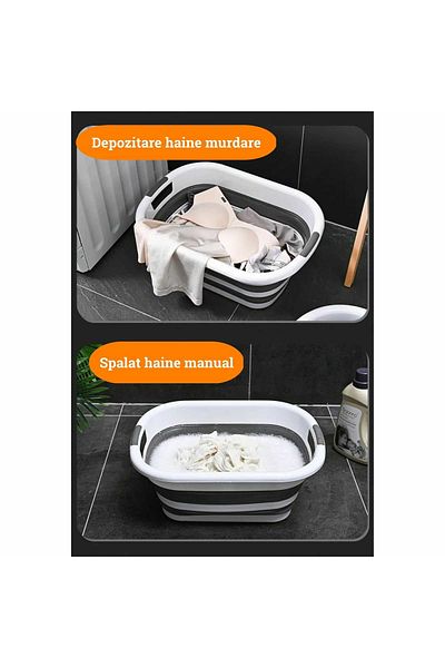Micostore Foldable laundry basket, basin type, with handles, capacity 26 L, multifunctional, White/Grey