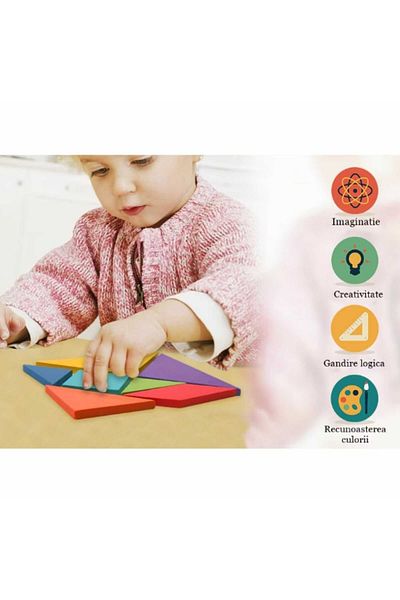 Micostore Tangram Game 7 Wooden Pieces, Educational Puzzle For Children 3 Years Old
