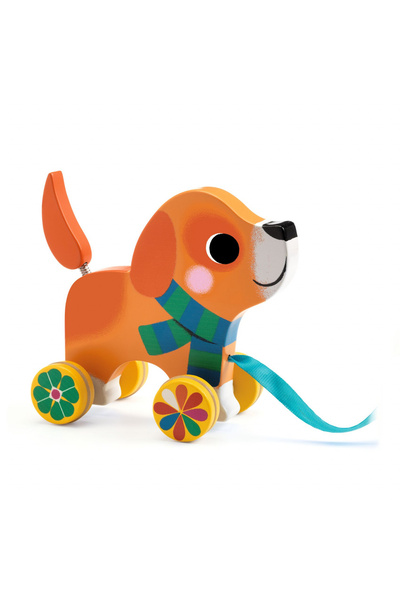 djeco Lou the Puppy, Wooden Pull Toy, With String, For Babies, 18 Months,