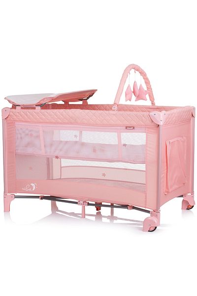 Chipolino Pătuț pliabil cu saltea de înfășat Luna Flamingo