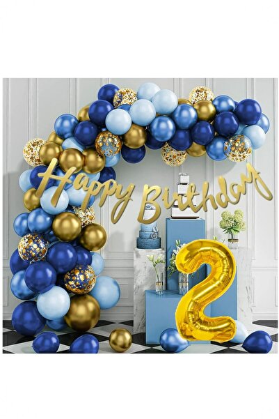 Partile Lacivert Balonlar Garland Kiti Altın Konfeti Çocuk Yetişkin Balon