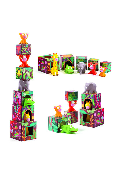 djeco Maxi Topanijungle, Set 5 Cuburi Turn, Joc De Constructie,