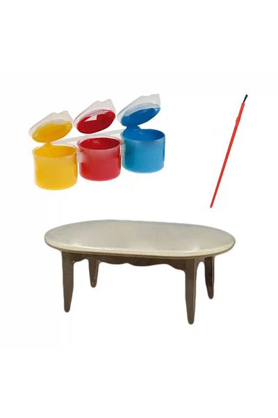Micostore Living Room Table, Mini Wooden Furniture to Paint for Dollhouse, 3 Colors and Brush