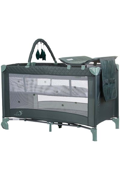 Chipolino Pătuț pliabil cu saltea de înfășat Luna verde pastel
