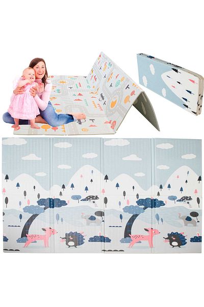 Micostore Covor Copii Spuma Pliabil,180 X 200 Cm,gros,2 Fete,moale,antiderapant,imprimeu Padure Si Sosele