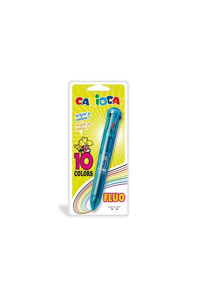 CARIOCA 10-color Retractable Ballpoint Pen, Fluorescent Shades