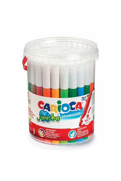 CARIOCA Set 50 Carioci Pentru Copii, Super Lavabile, Varf Gros, Jumbo, Galetusa