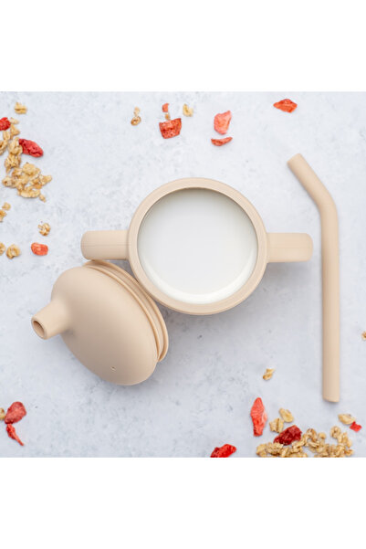 APPEKIDS Ποτήρι Σιλικόνης με Καλαμάκι, - Bubble Beige