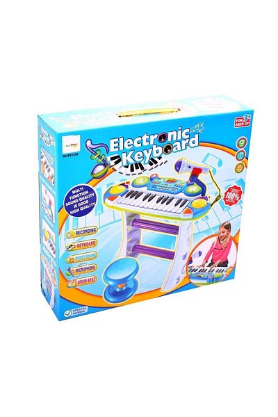 As Pian electronic Malplay, instrument muzical, cu scaun și microfon, înălțime 45 cm, albastru