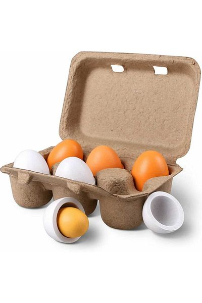 Micostore Set of 6 Wooden Toy Eggs in Cardboard Box