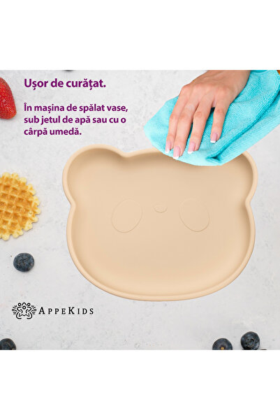 APPEKIDS Silikonový talíř s přísavkou, Medvídek - bublinkově béžový
