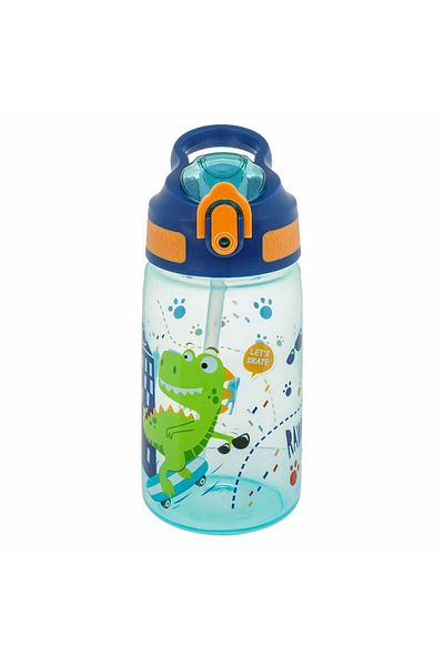 Micostore Children's Water Bottle, Bottle With Straw And Handle, 500 Ml, Dinosaur, Pop Up, For School And Kindergarten