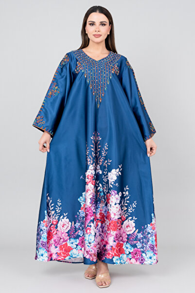 IKKXA جلابية مزينة بطبعات الزهور وتطريز الكريستال