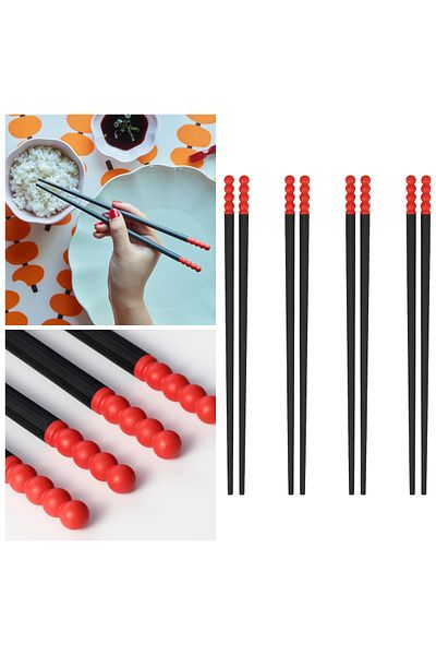 IKEA 4 Pairs Red-Black Washable Chopsticks Japanese-Che Chopsticks 24 cm Long