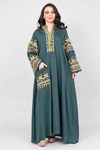 IKKXA جلابية مطرزة سادة مع جيب