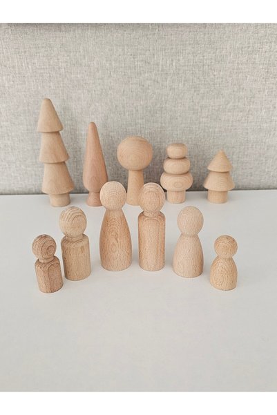 Mesu Ahşap Oyuncaklar 6 Li Raw Wood Family and 5 Li Raw Wood