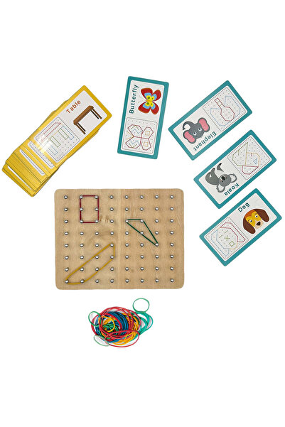 Micostore Geoboard Educational Game With Colorful Elastic Bands And 54 Picture Cards, Nature