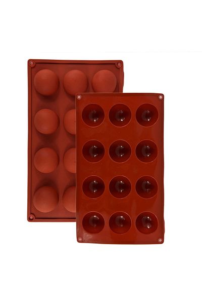 Micostore Silicone Mold For Lollipops And Cakes, Chocolate Pralines, 12 Hemispheres, Brown