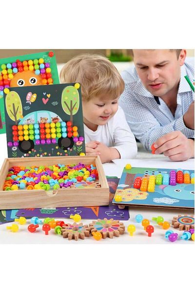 Micostore Mosaic Game, Wooden Color Slot, Pixel With Pegs And Boards, 197 Pieces