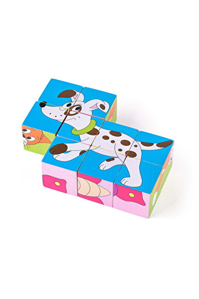 Woody Cuburi puzzle din lemn - Animale colorate