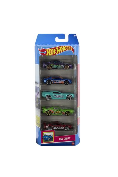 mattel Set of 5 Hot Wheels Cars with HW Drift Design