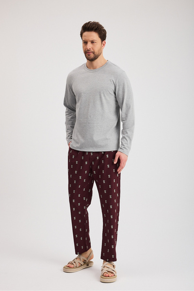 Soho Mood Ανδρικό μπλουζάκι με λαιμόκοψη 100% βαμβακερό μακρυμάνικο Premium γκρι Basic