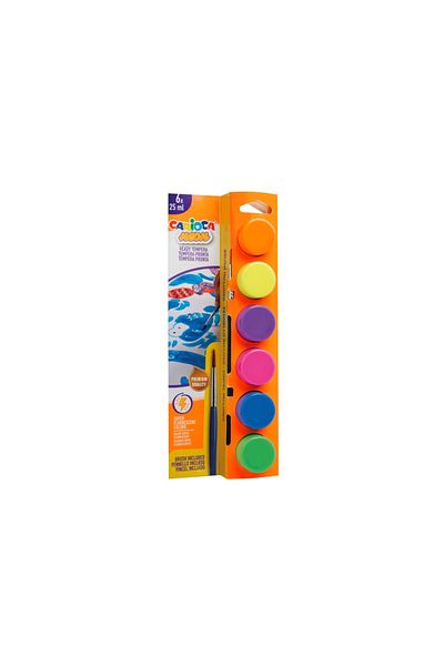 CARIOCA Neon Tempera Watercolors 6 Colors X 25 ml Brush, Blister