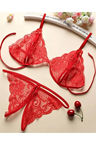Bacio iç giyim Set de chiloți sexy din dantelă roșie